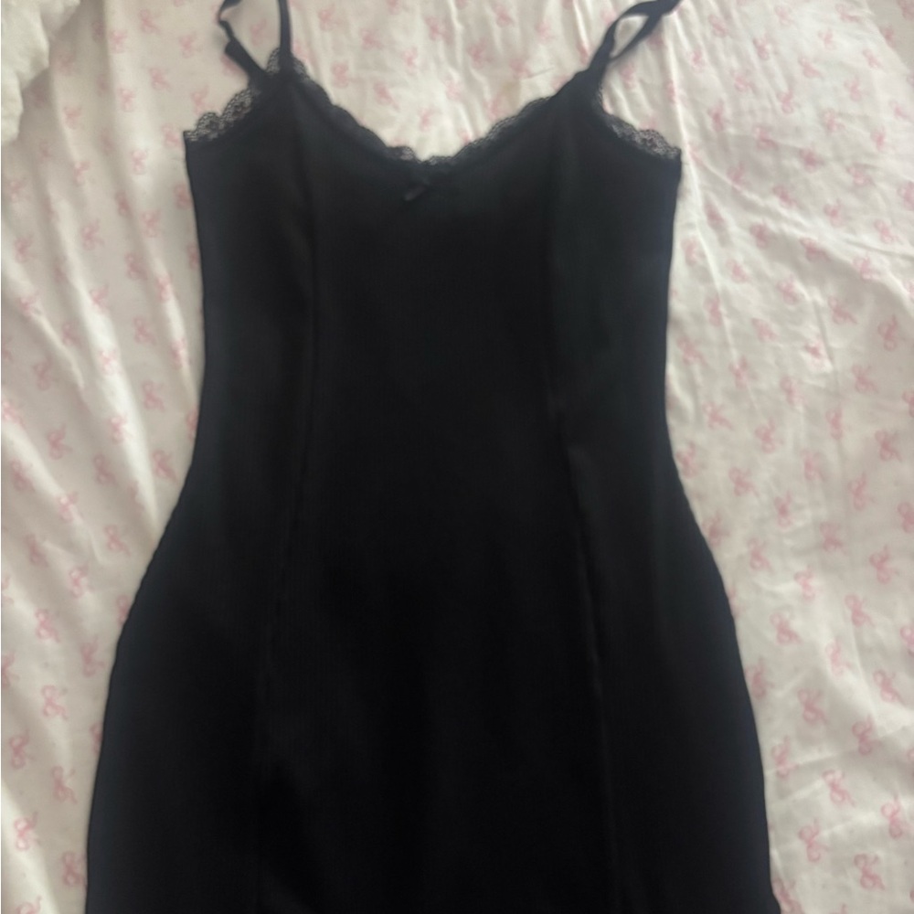 Elegant Black Lace Trim Slip Dress
